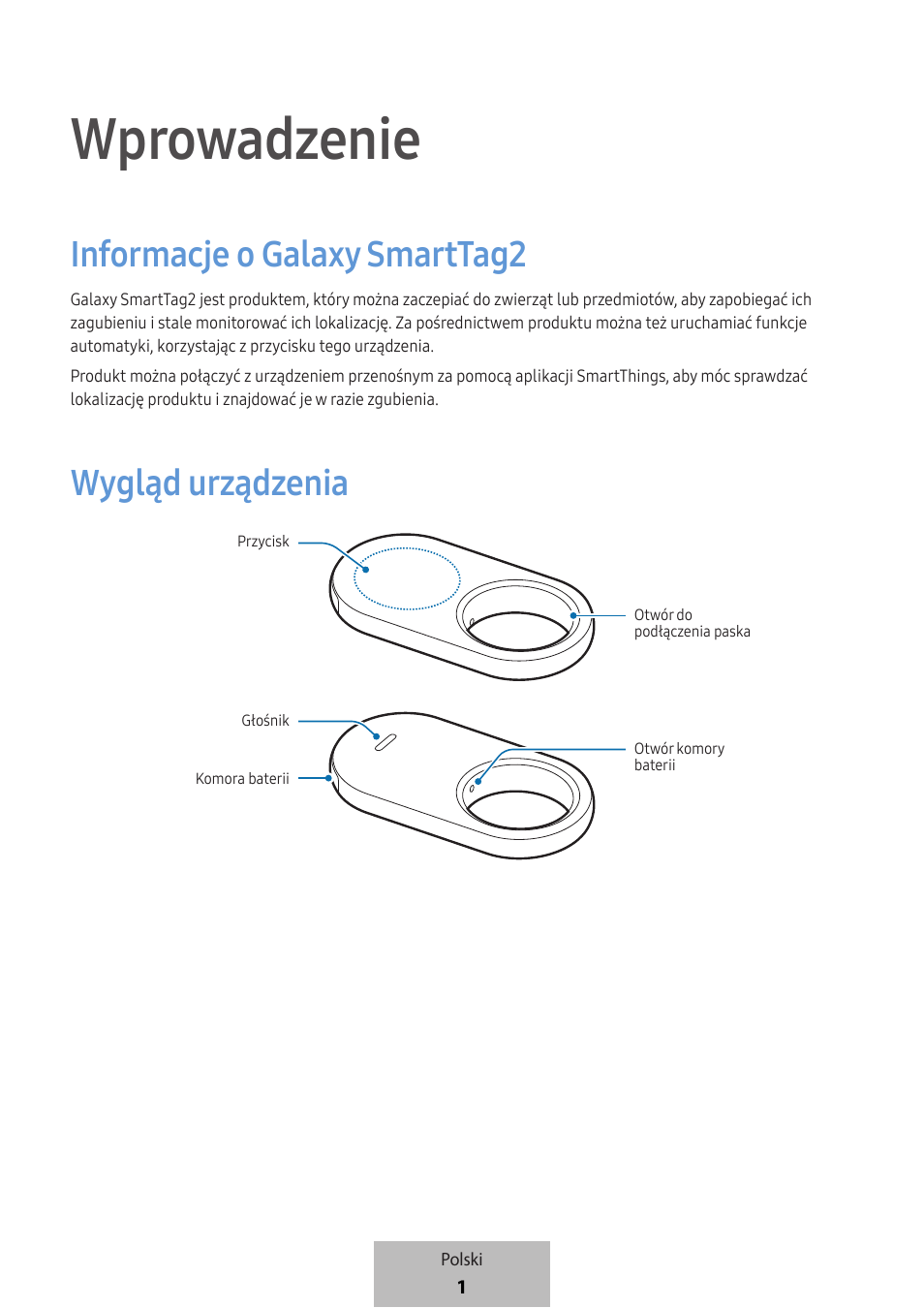 Polski, Wprowadzenie, Informacje o galaxy smarttag 2 | Wygląd urządzenia | Samsung SmartTag2 Wireless Tracker (White) User Manual | Page 135 / 798