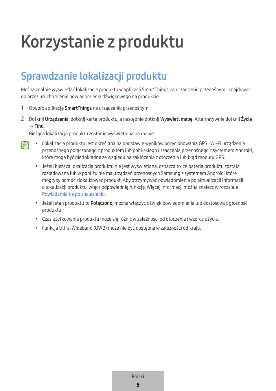 Korzystanie z produktu, Sprawdzanie lokalizacji produktu | Samsung SmartTag2 Wireless Tracker (White) User Manual | Page 139 / 798