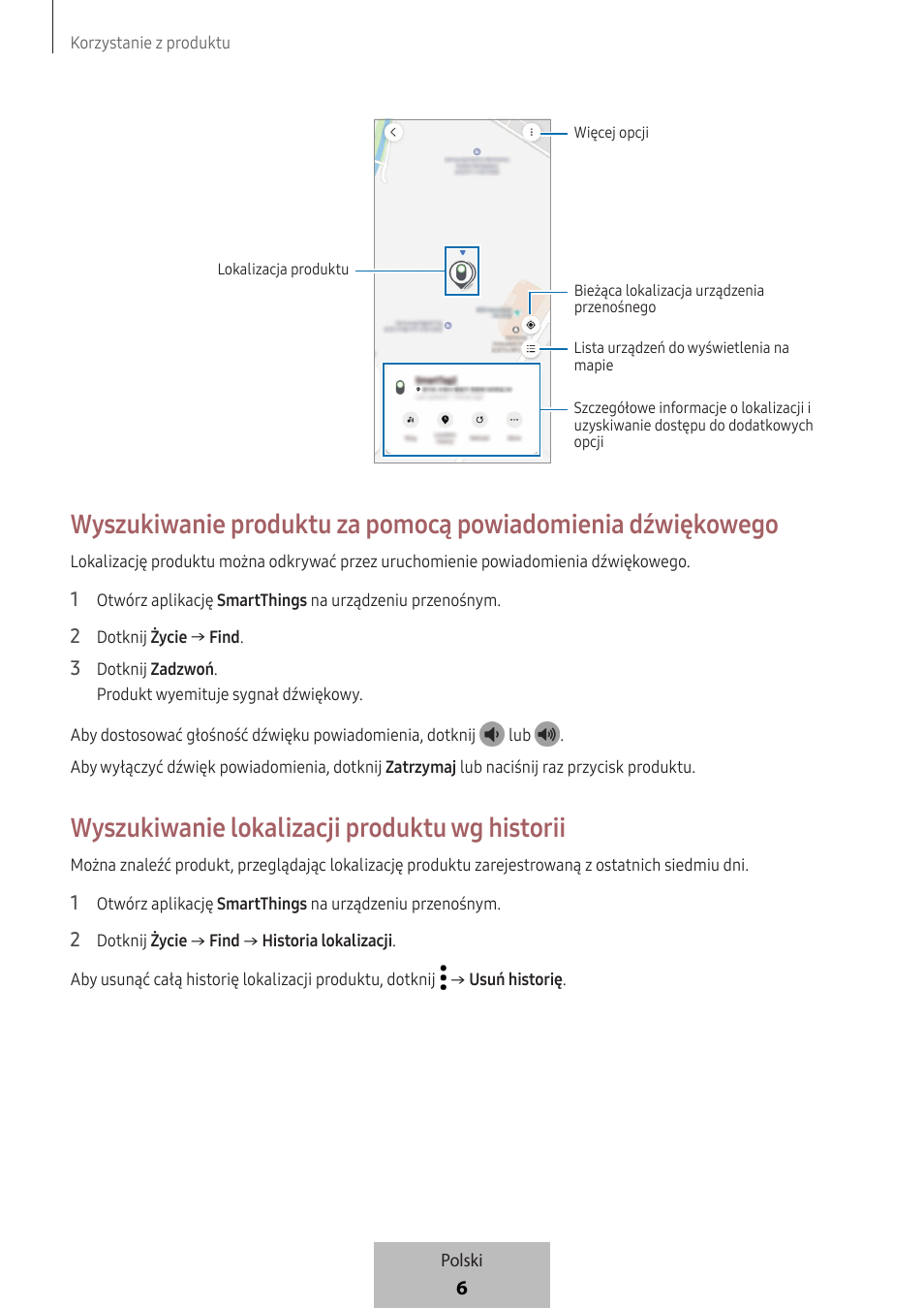 Wyszukiwanie lokalizacji produktu wg historii | Samsung SmartTag2 Wireless Tracker (White) User Manual | Page 140 / 798