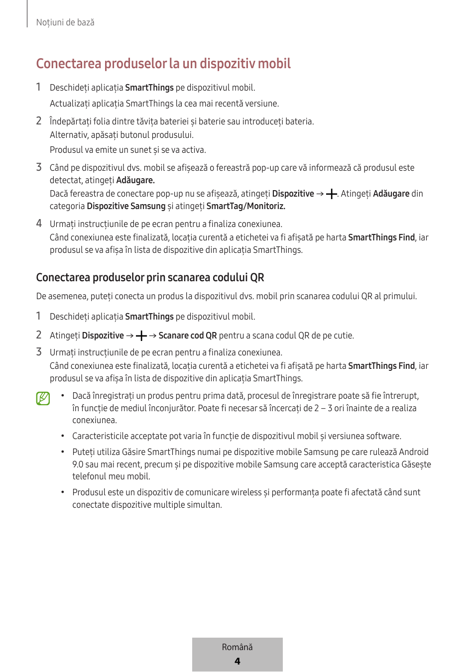 Conectarea produselor la un dispozitiv mobil, Conectarea produselor prin scanarea codului qr | Samsung SmartTag2 Wireless Tracker (White) User Manual | Page 160 / 798