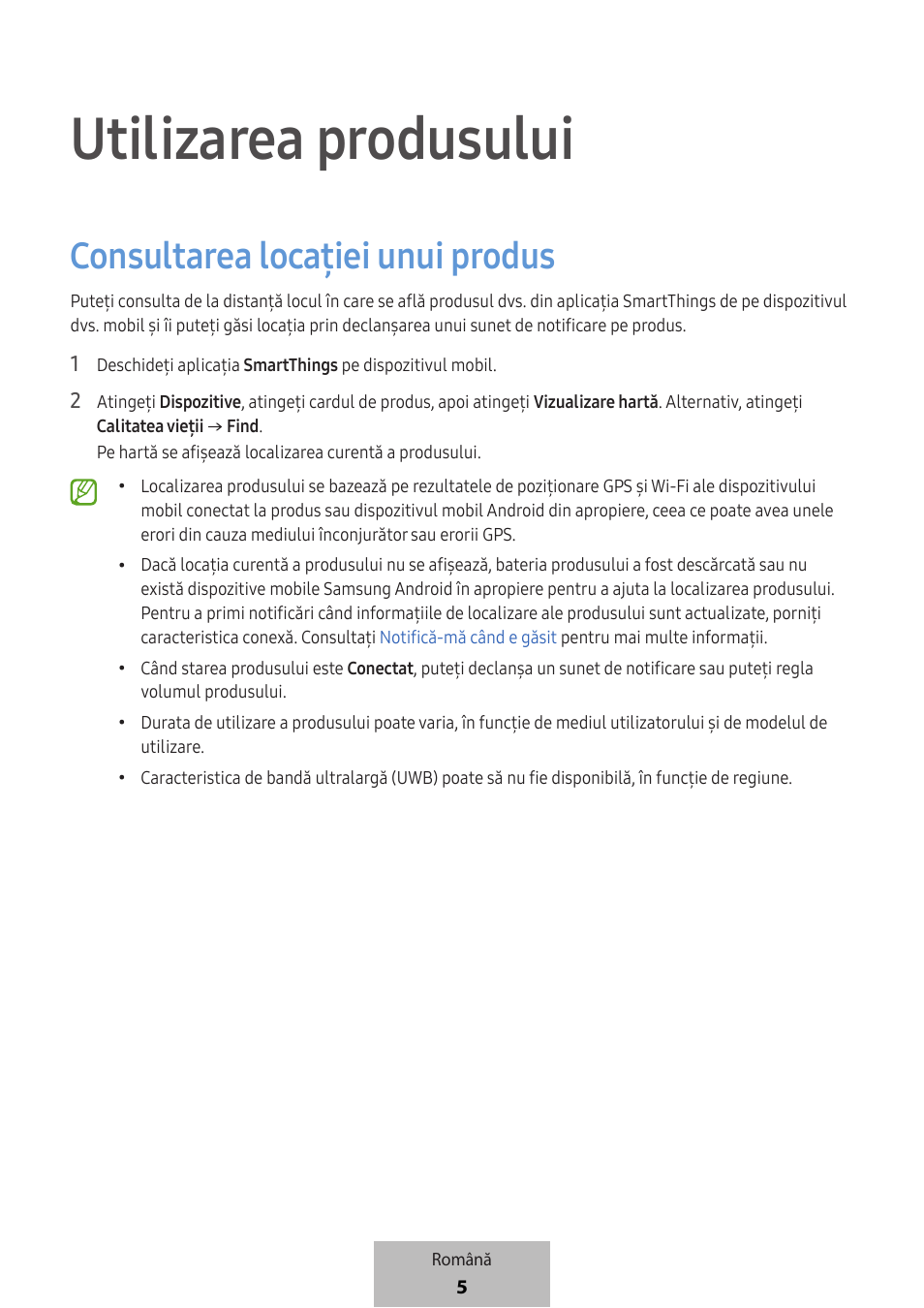 Utilizarea produsului, Consultarea locației unui produs | Samsung SmartTag2 Wireless Tracker (White) User Manual | Page 161 / 798