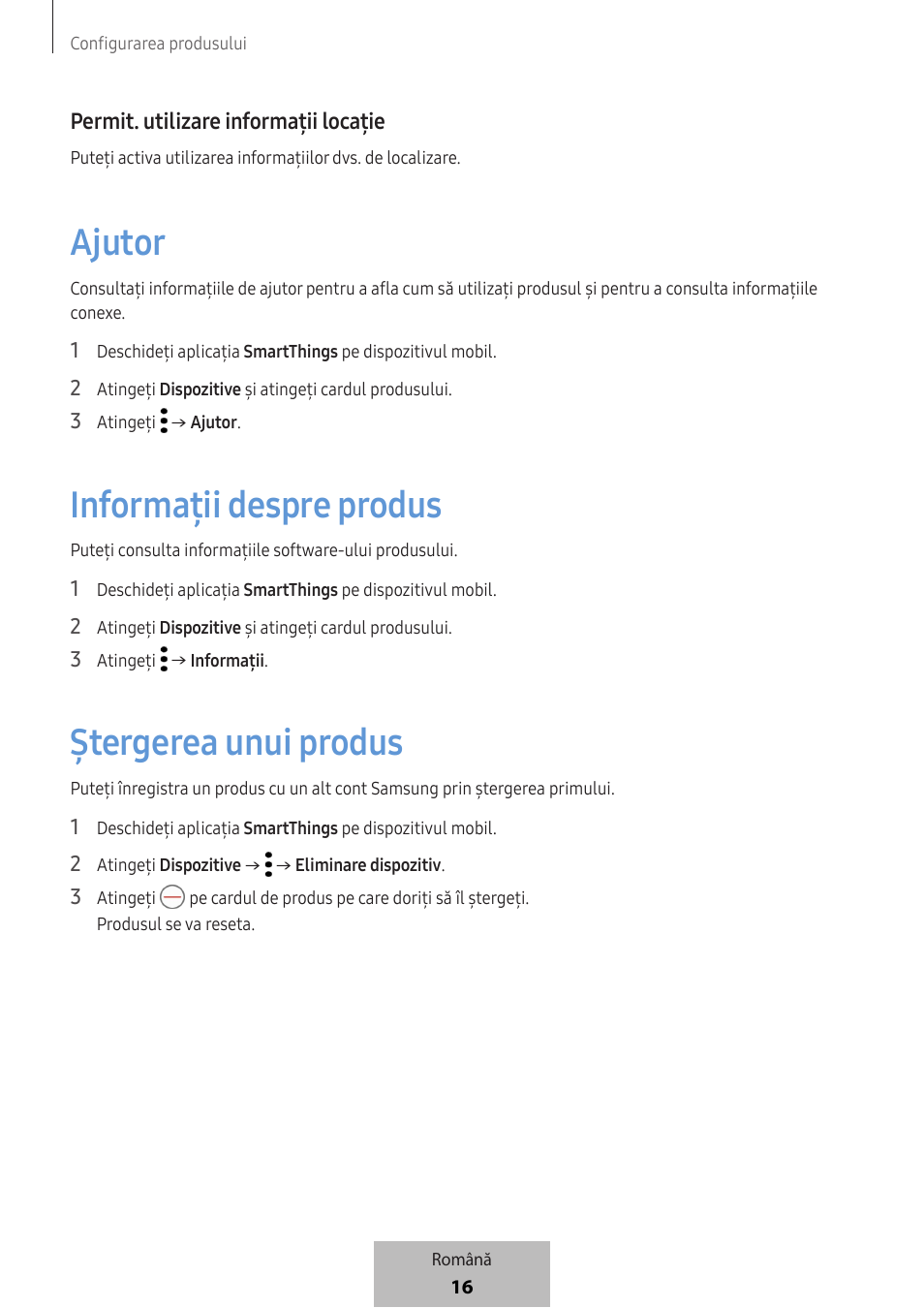 Ajutor, Informații despre produs, Ștergerea unui produs | Permit. utilizare informații locație | Samsung SmartTag2 Wireless Tracker (White) User Manual | Page 172 / 798