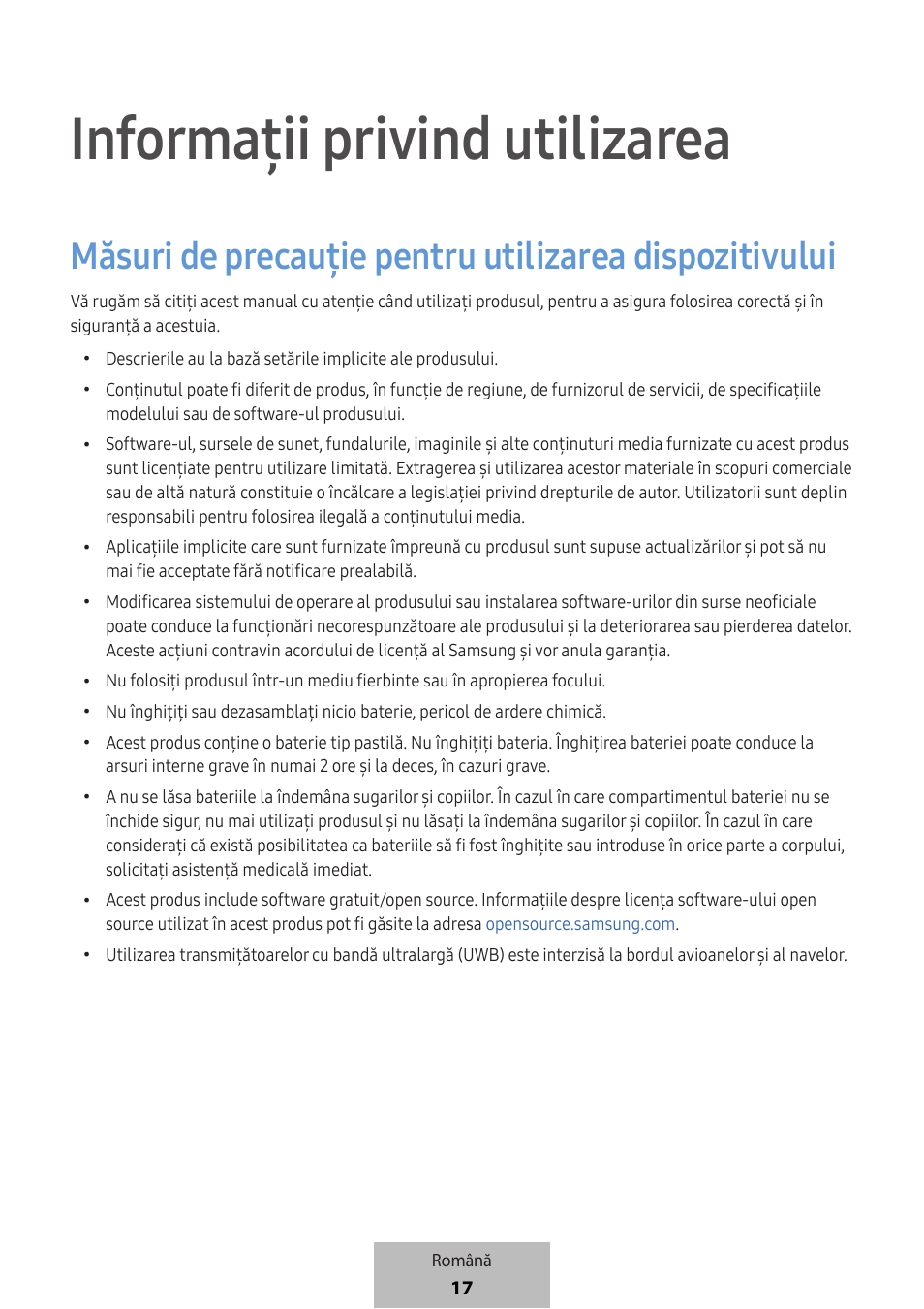 Informații privind utilizarea | Samsung SmartTag2 Wireless Tracker (White) User Manual | Page 173 / 798