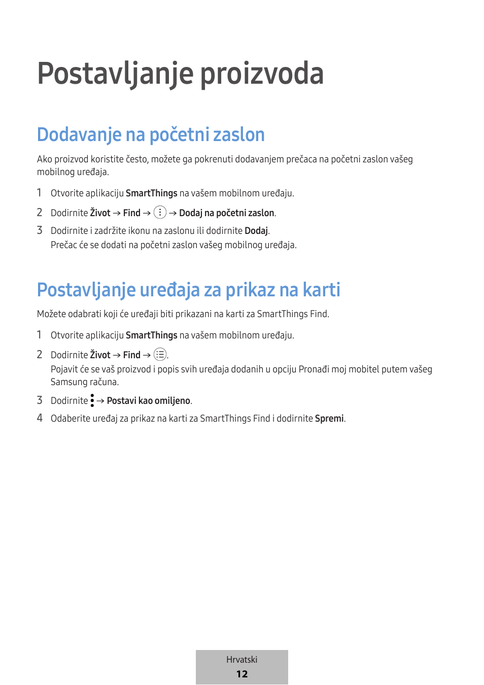 Postavljanje proizvoda, Dodavanje na početni zaslon, Postavljanje uređaja za prikaz na karti | Samsung SmartTag2 Wireless Tracker (White) User Manual | Page 212 / 798