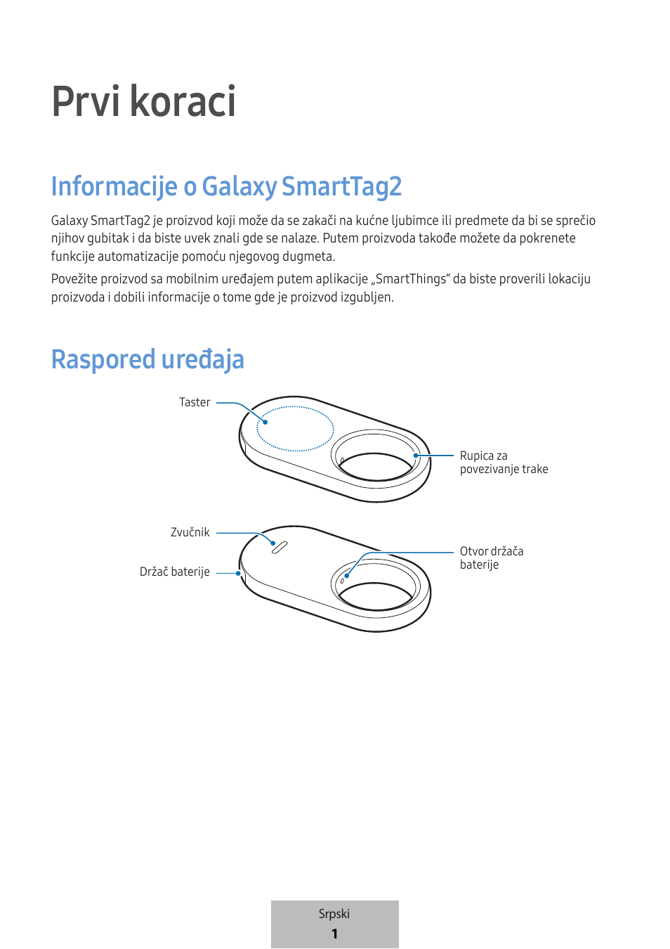 Srpski, Prvi koraci, Informacije o galaxy smarttag2 | Raspored uređaja | Samsung SmartTag2 Wireless Tracker (White) User Manual | Page 223 / 798