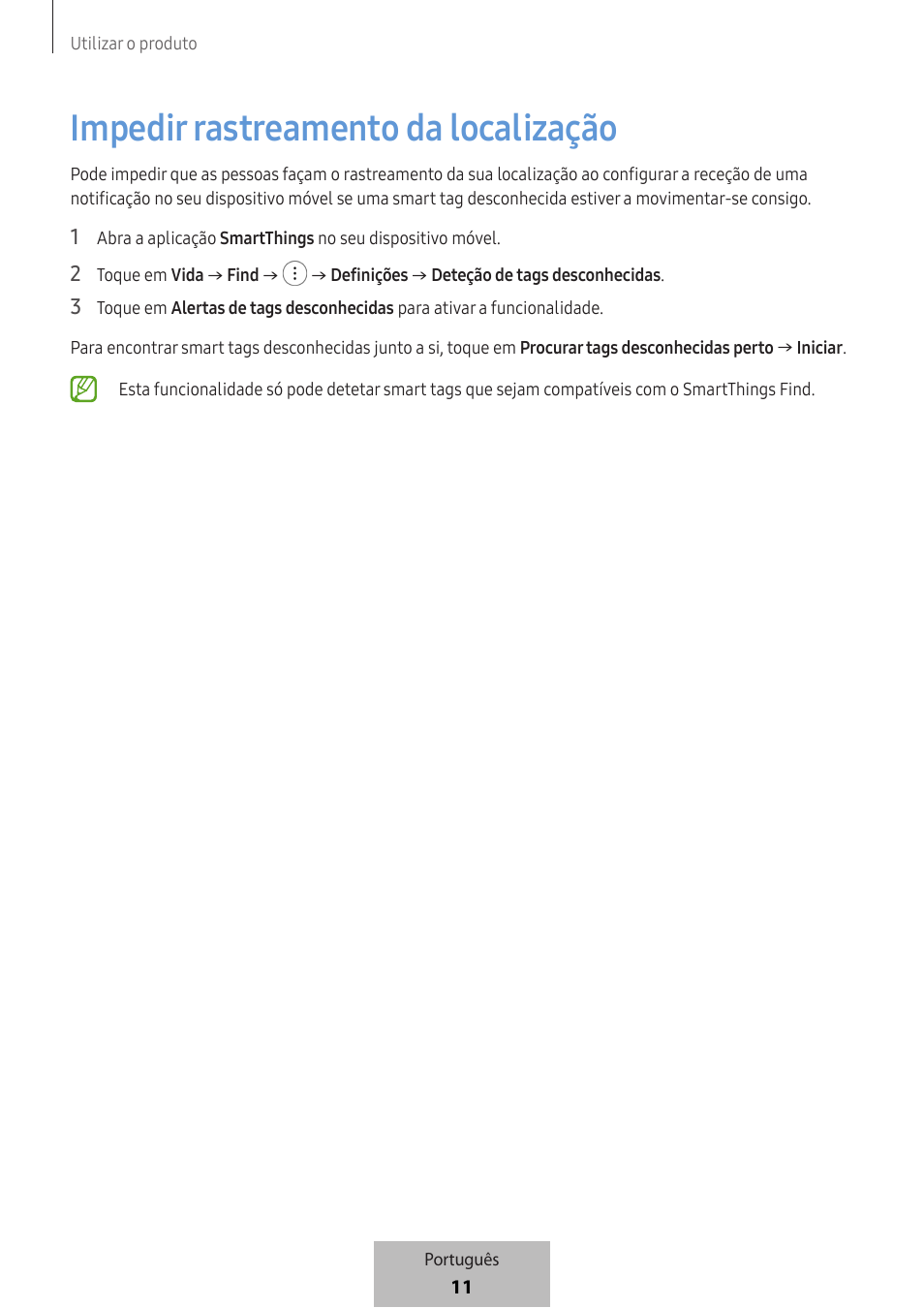 Impedir rastreamento da localização | Samsung SmartTag2 Wireless Tracker (White) User Manual | Page 255 / 798