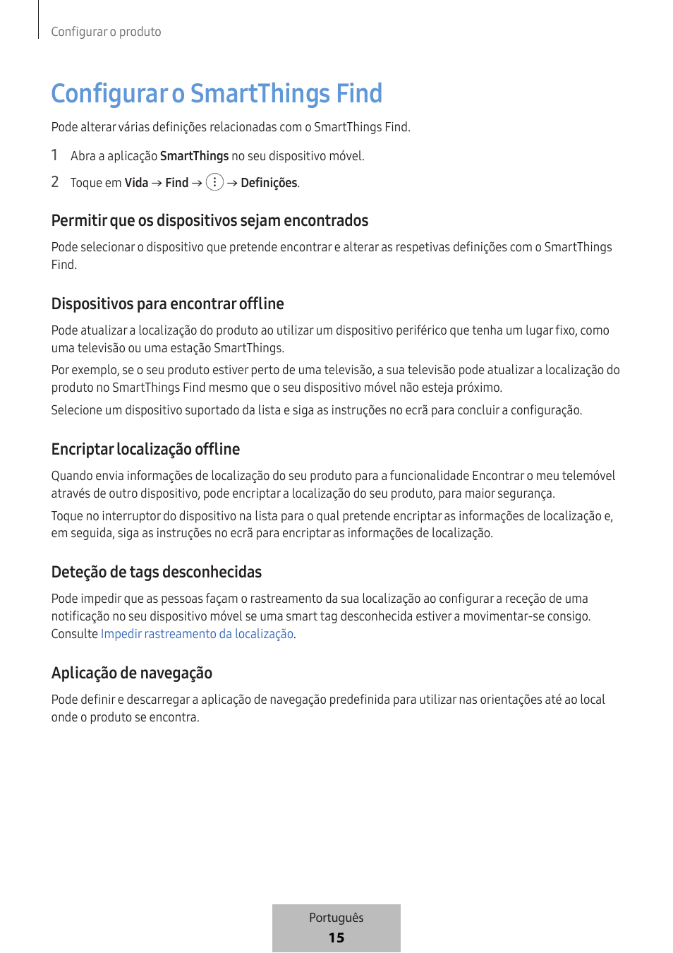 Configurar o smartthings find | Samsung SmartTag2 Wireless Tracker (White) User Manual | Page 259 / 798