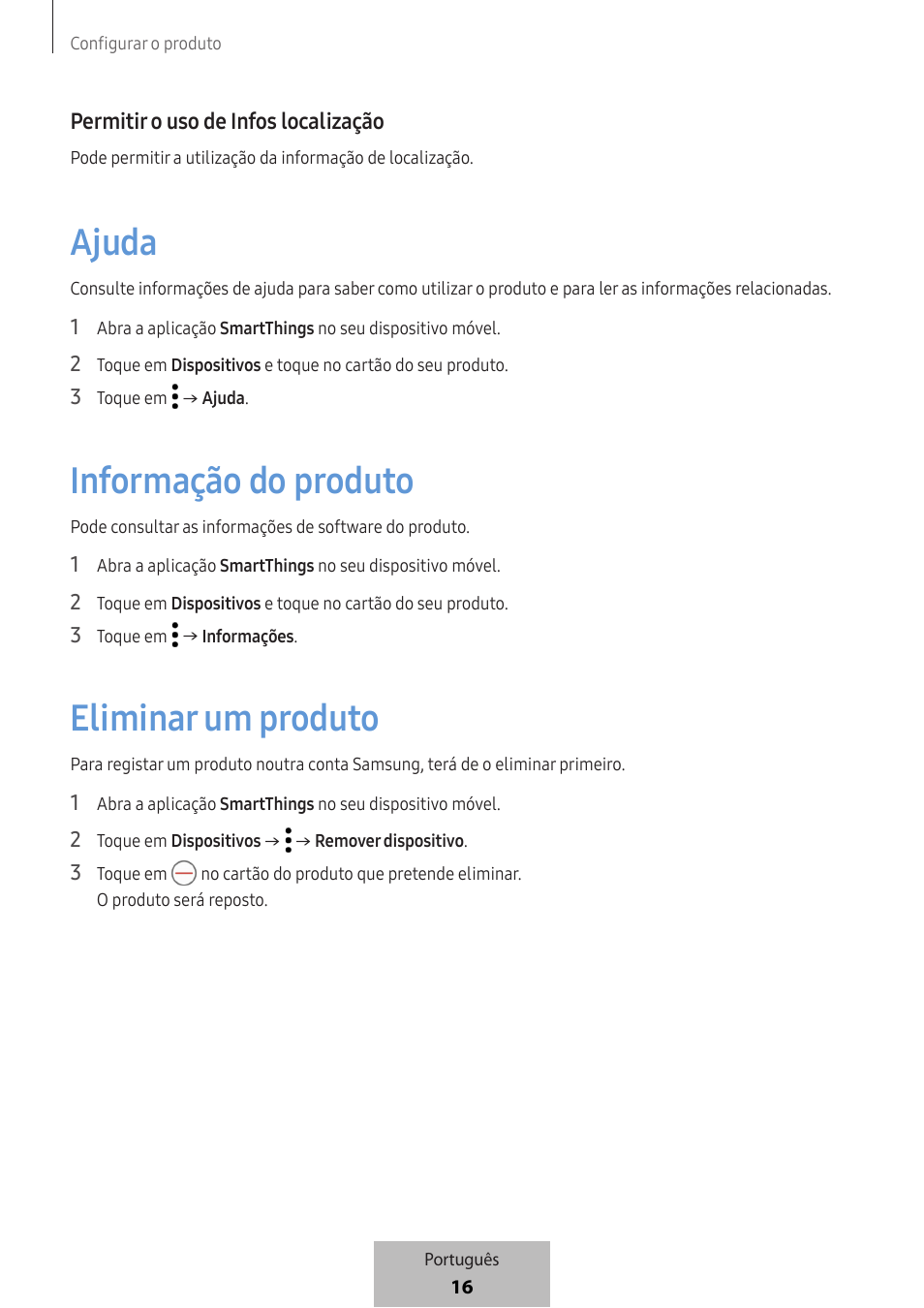 Ajuda, Informação do produto, Eliminar um produto | Samsung SmartTag2 Wireless Tracker (White) User Manual | Page 260 / 798