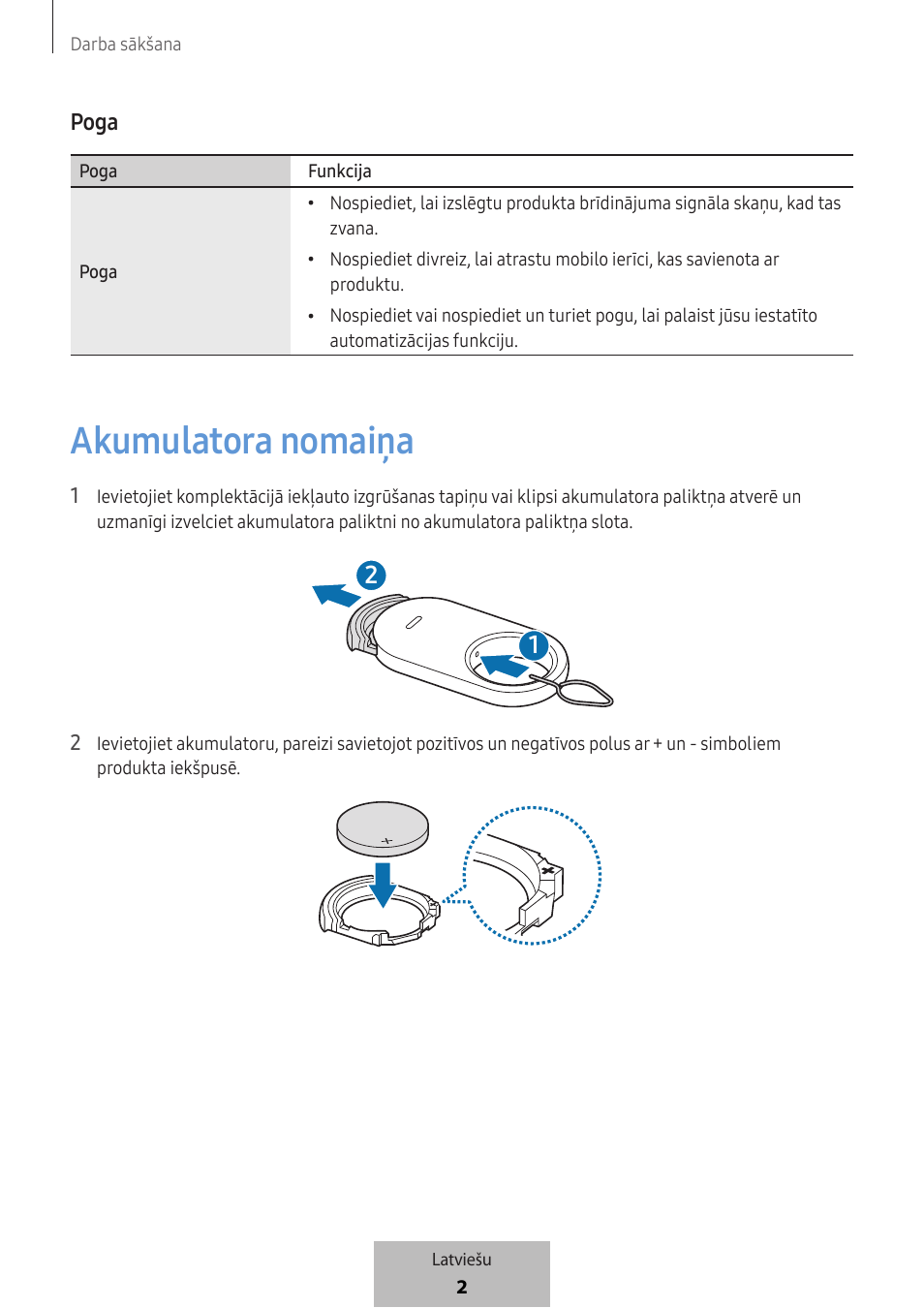 Akumulatora nomaiņa, Poga | Samsung SmartTag2 Wireless Tracker (White) User Manual | Page 268 / 798