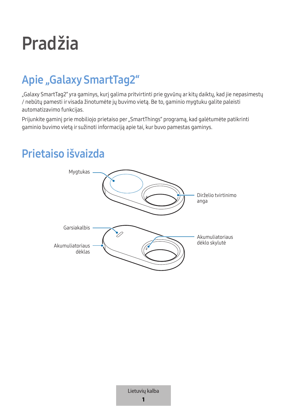 Lietuvių kalba, Pradžia, Apie „galaxy smarttag 2 | Prietaiso išvaizda | Samsung SmartTag2 Wireless Tracker (White) User Manual | Page 289 / 798