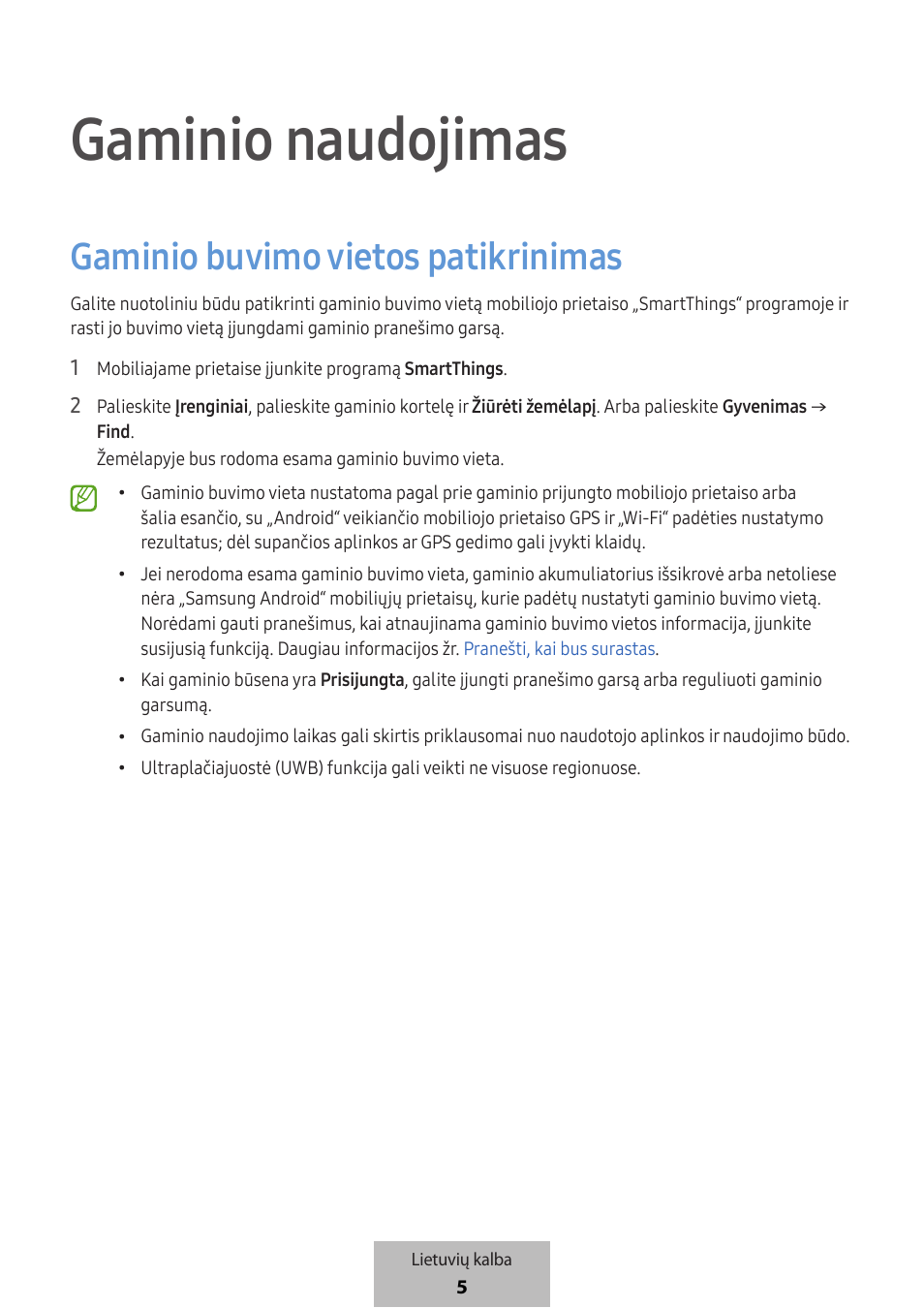 Gaminio naudojimas, Gaminio buvimo vietos patikrinimas | Samsung SmartTag2 Wireless Tracker (White) User Manual | Page 293 / 798