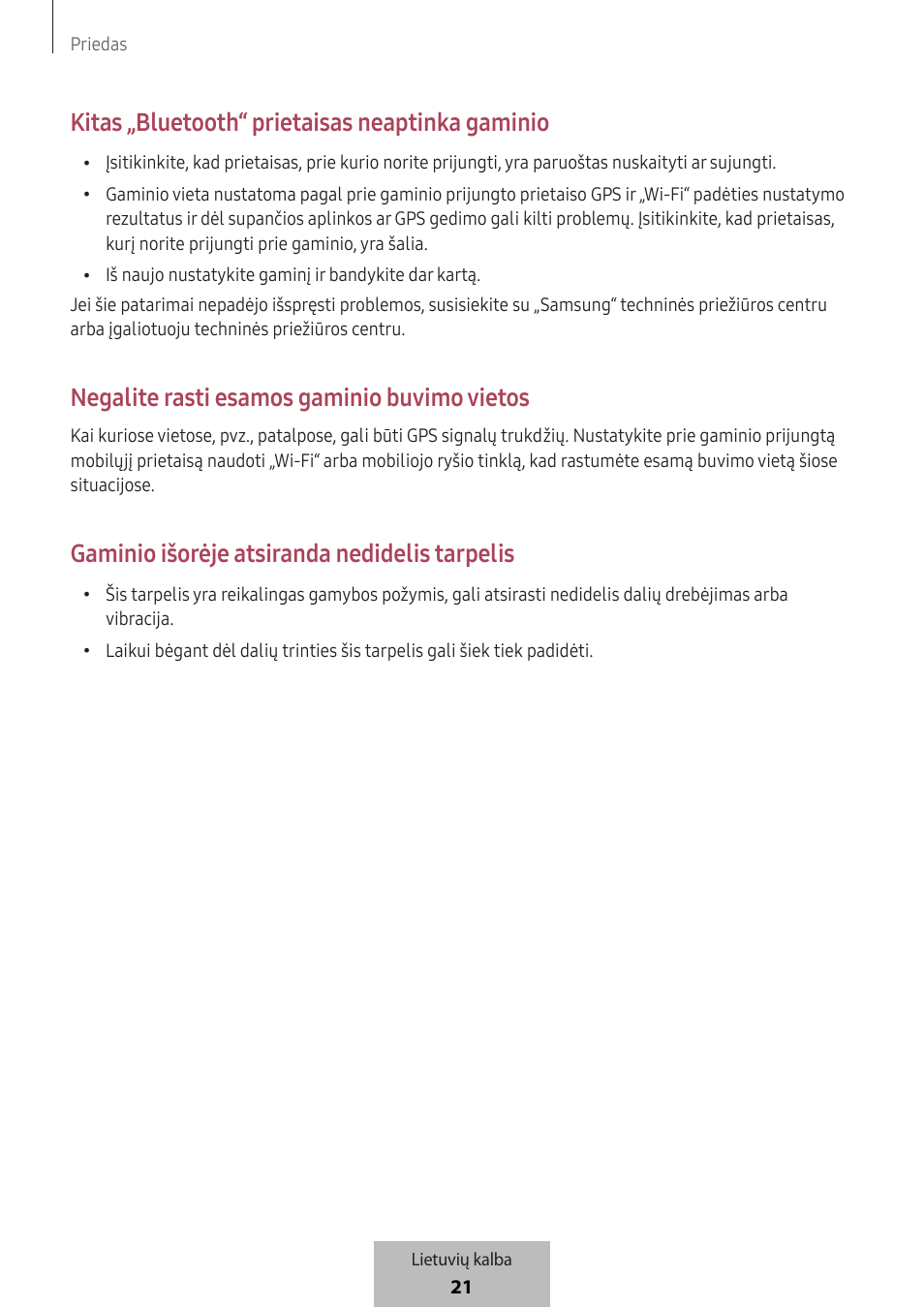 Kitas „bluetooth“ prietaisas neaptinka gaminio, Negalite rasti esamos gaminio buvimo vietos, Gaminio išorėje atsiranda nedidelis tarpelis | Samsung SmartTag2 Wireless Tracker (White) User Manual | Page 309 / 798