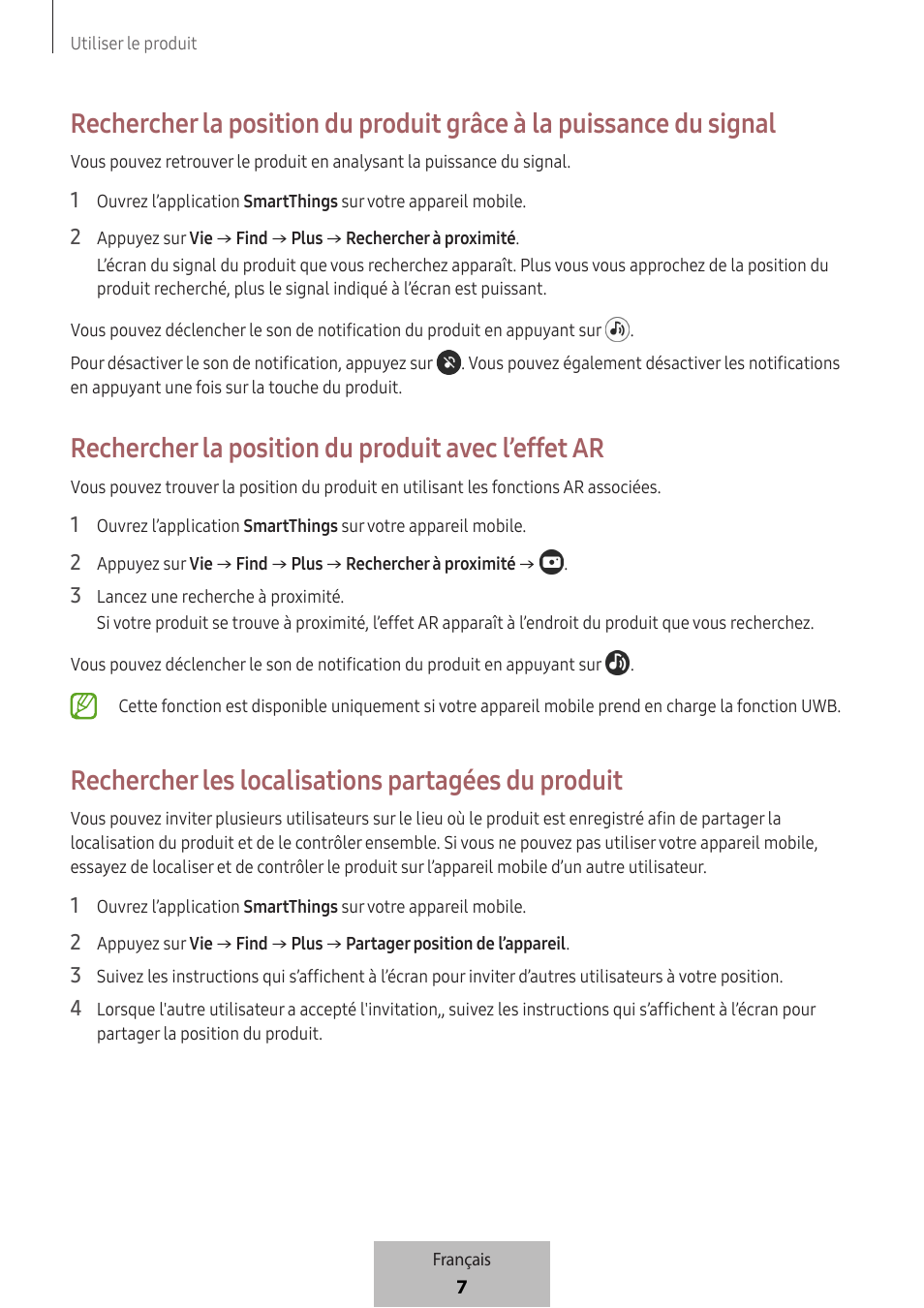 Rechercher la position du produit avec l’effet ar, Rechercher les localisations partagées du produit | Samsung SmartTag2 Wireless Tracker (White) User Manual | Page 31 / 798