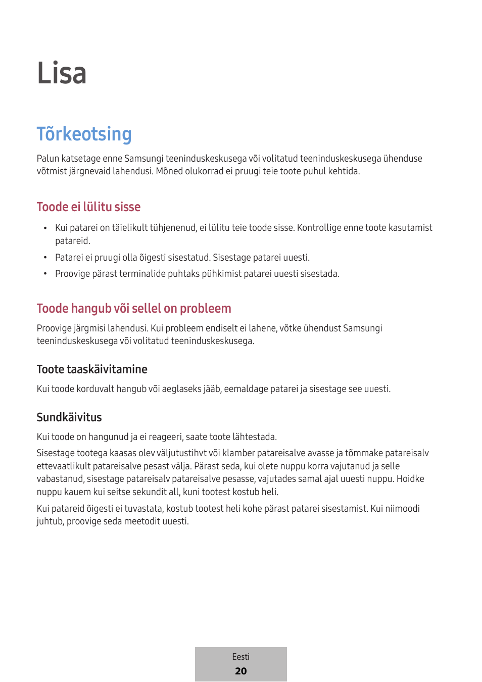 Lisa, Tõrkeotsing | Samsung SmartTag2 Wireless Tracker (White) User Manual | Page 330 / 798