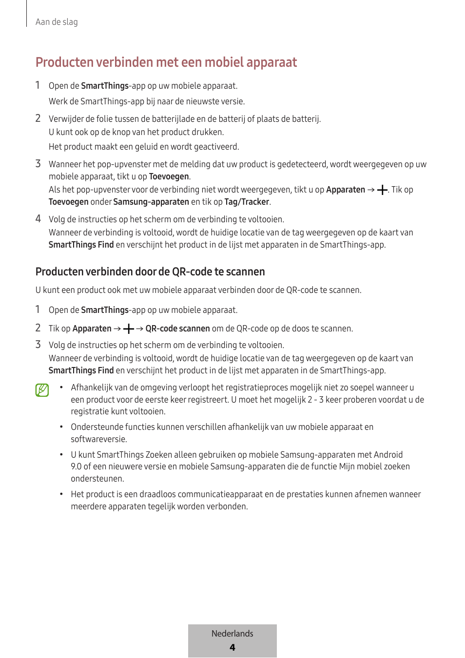 Producten verbinden met een mobiel apparaat, Producten verbinden door de qr-code te scannen | Samsung SmartTag2 Wireless Tracker (White) User Manual | Page 336 / 798