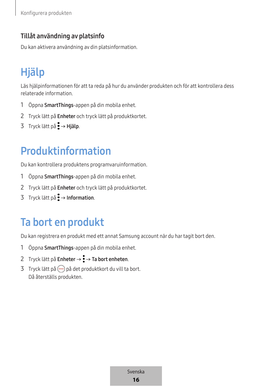 Hjälp, Produktinformation, Ta bort en produkt | Samsung SmartTag2 Wireless Tracker (White) User Manual | Page 370 / 798