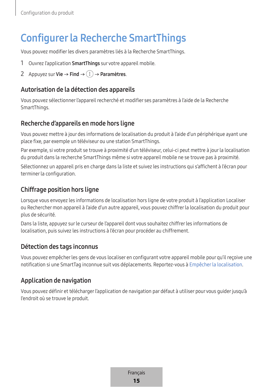 Configurer la recherche smartthings | Samsung SmartTag2 Wireless Tracker (White) User Manual | Page 39 / 798