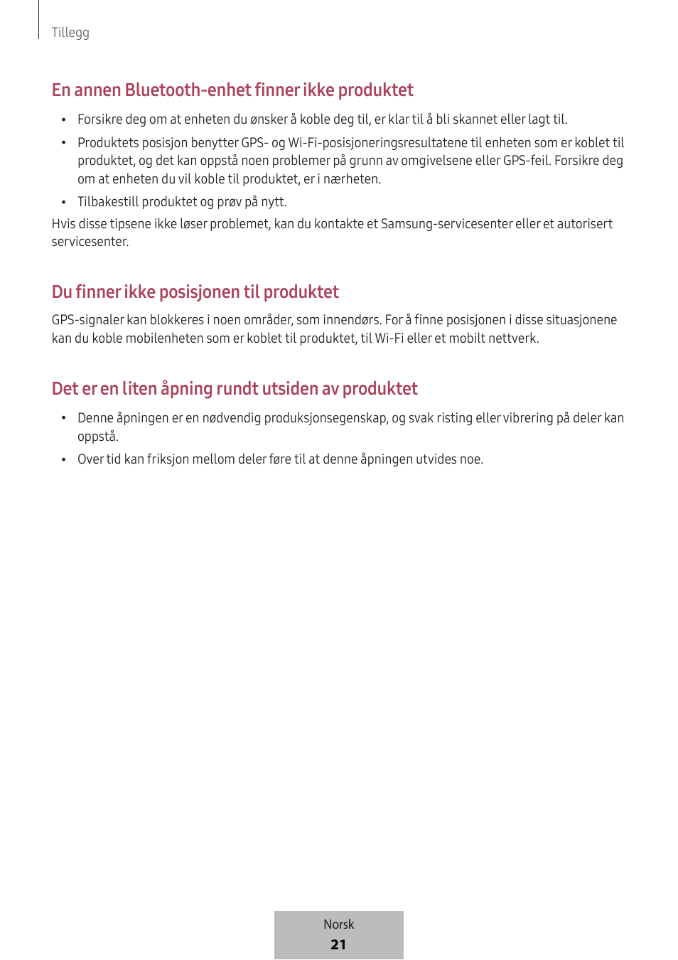 En annen bluetooth-enhet finner ikke produktet, Du finner ikke posisjonen til produktet, Det er en liten åpning rundt utsiden av produktet | Samsung SmartTag2 Wireless Tracker (White) User Manual | Page 397 / 798