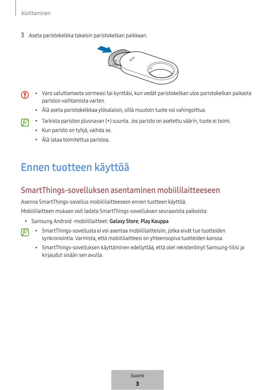 Ennen tuotteen käyttöä | Samsung SmartTag2 Wireless Tracker (White) User Manual | Page 401 / 798