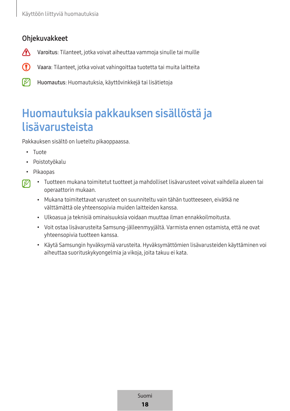 Ohjekuvakkeet | Samsung SmartTag2 Wireless Tracker (White) User Manual | Page 416 / 798