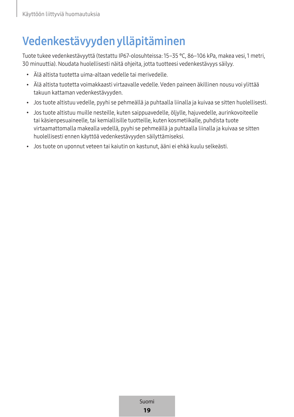 Vedenkestävyyden ylläpitäminen | Samsung SmartTag2 Wireless Tracker (White) User Manual | Page 417 / 798