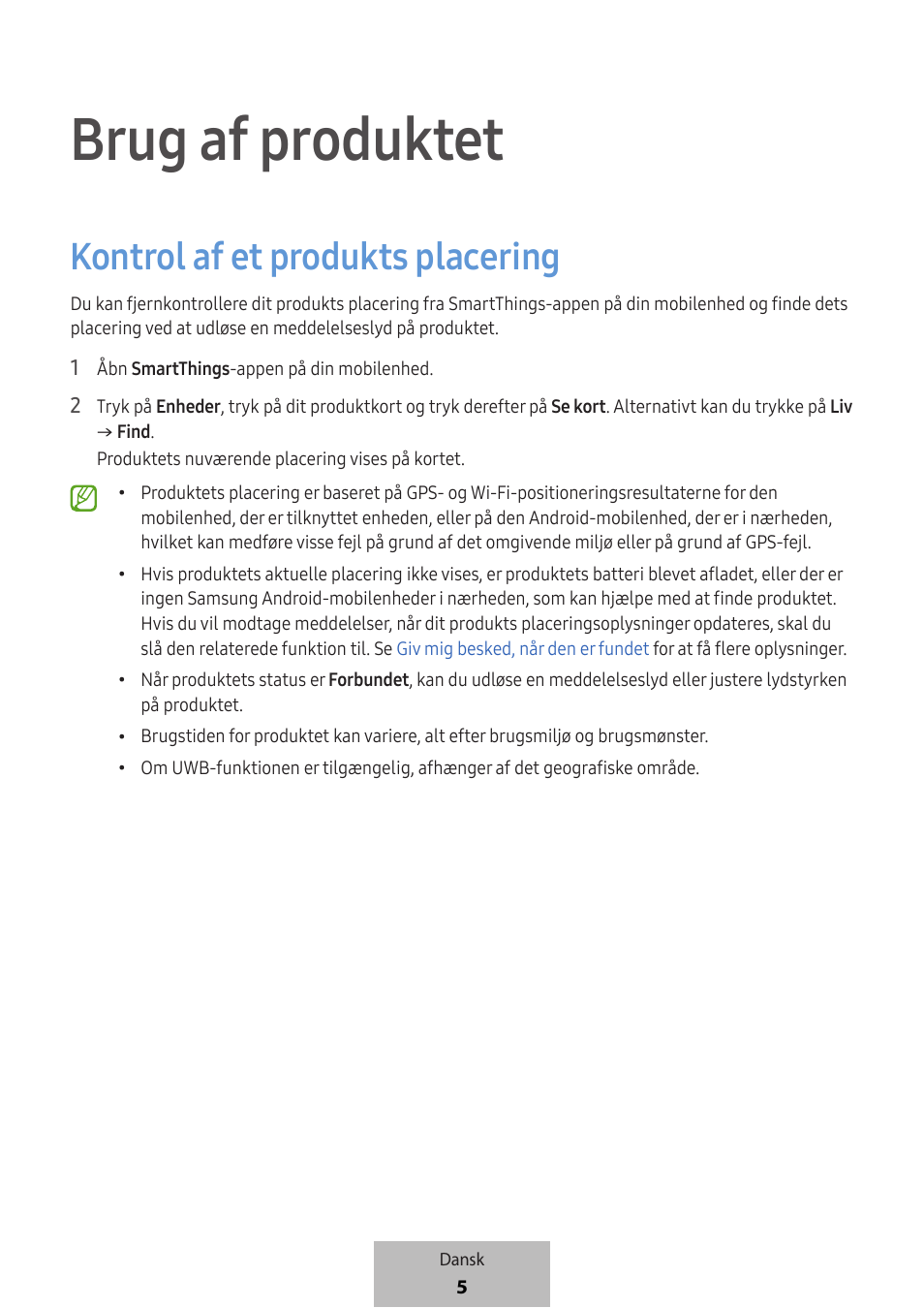 Brug af produktet, Kontrol af et produkts placering | Samsung SmartTag2 Wireless Tracker (White) User Manual | Page 425 / 798