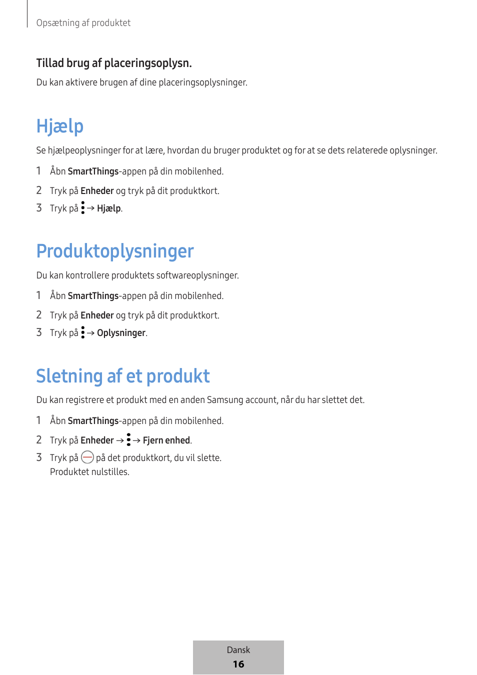 Hjælp, Produktoplysninger, Sletning af et produkt | Samsung SmartTag2 Wireless Tracker (White) User Manual | Page 436 / 798