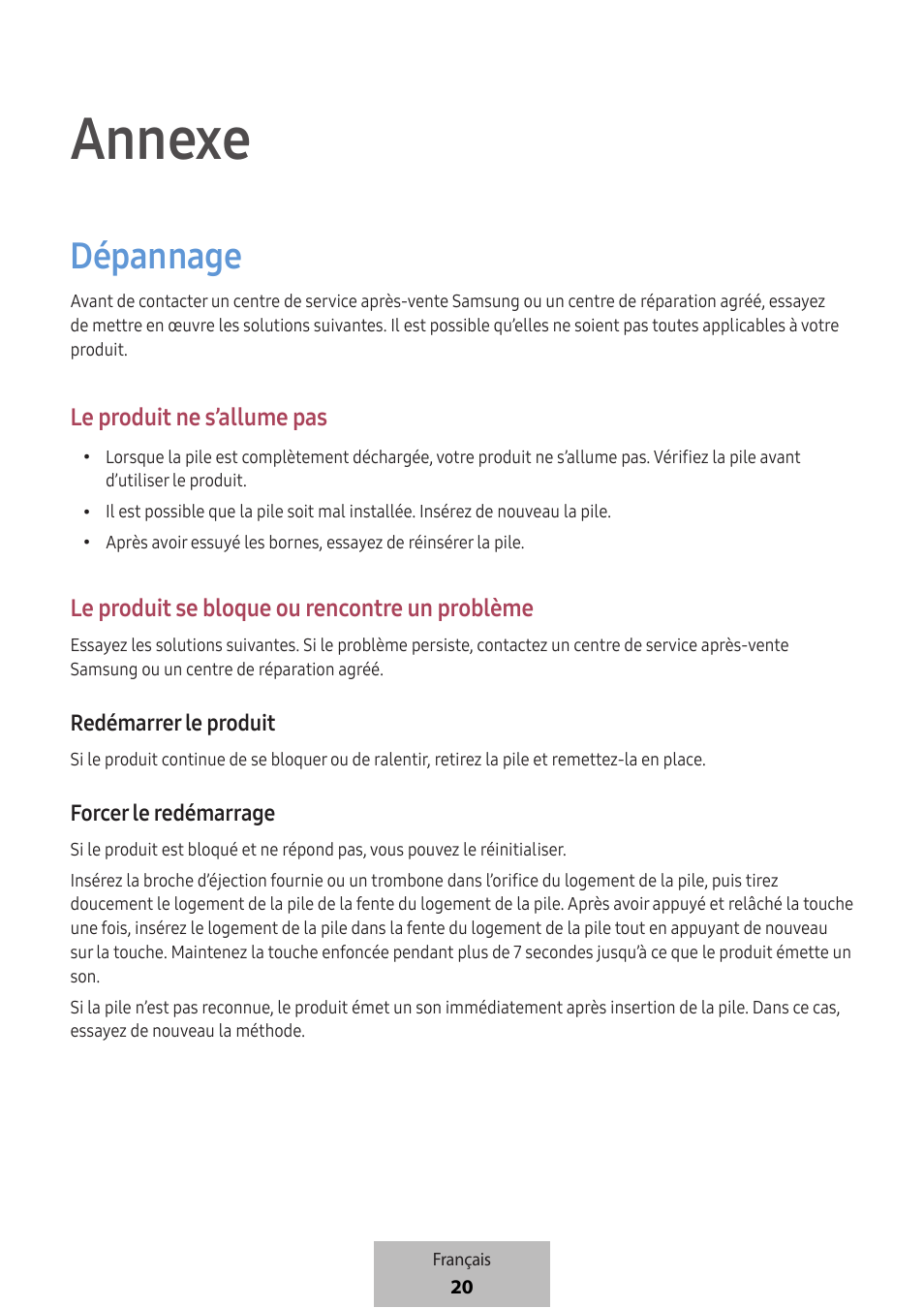 Annexe, Dépannage | Samsung SmartTag2 Wireless Tracker (White) User Manual | Page 44 / 798