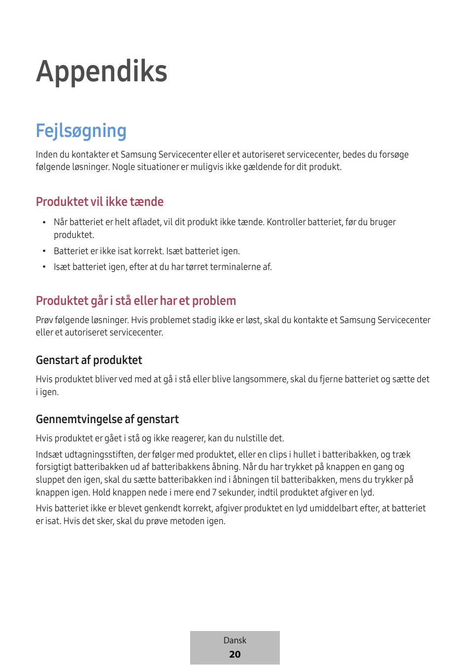 Appendiks, Fejlsøgning | Samsung SmartTag2 Wireless Tracker (White) User Manual | Page 440 / 798