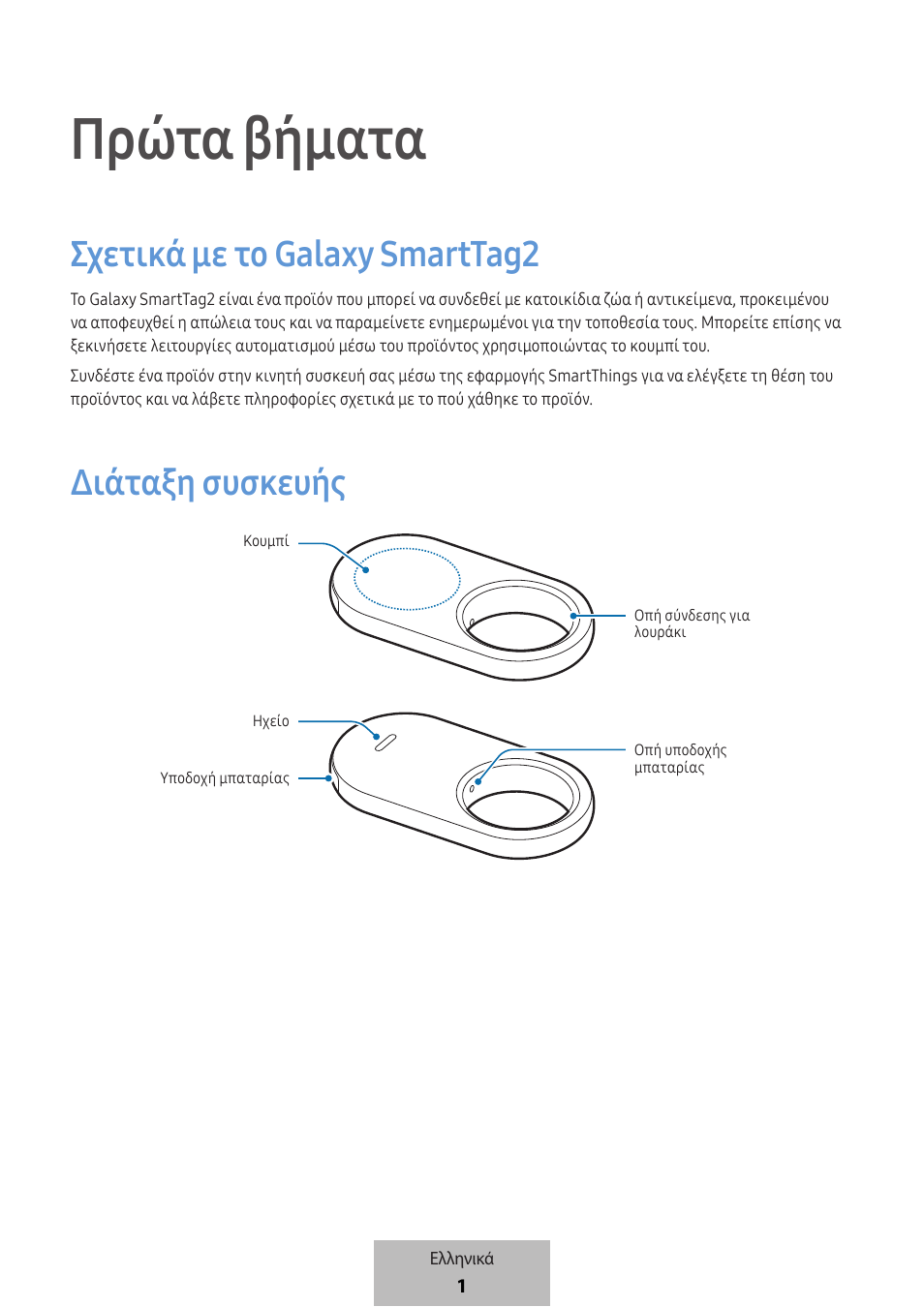 Ελληνικά, Πρώτα βήματα, Σχετικά με το galaxy smarttag 2 | Διάταξη συσκευής | Samsung SmartTag2 Wireless Tracker (White) User Manual | Page 443 / 798