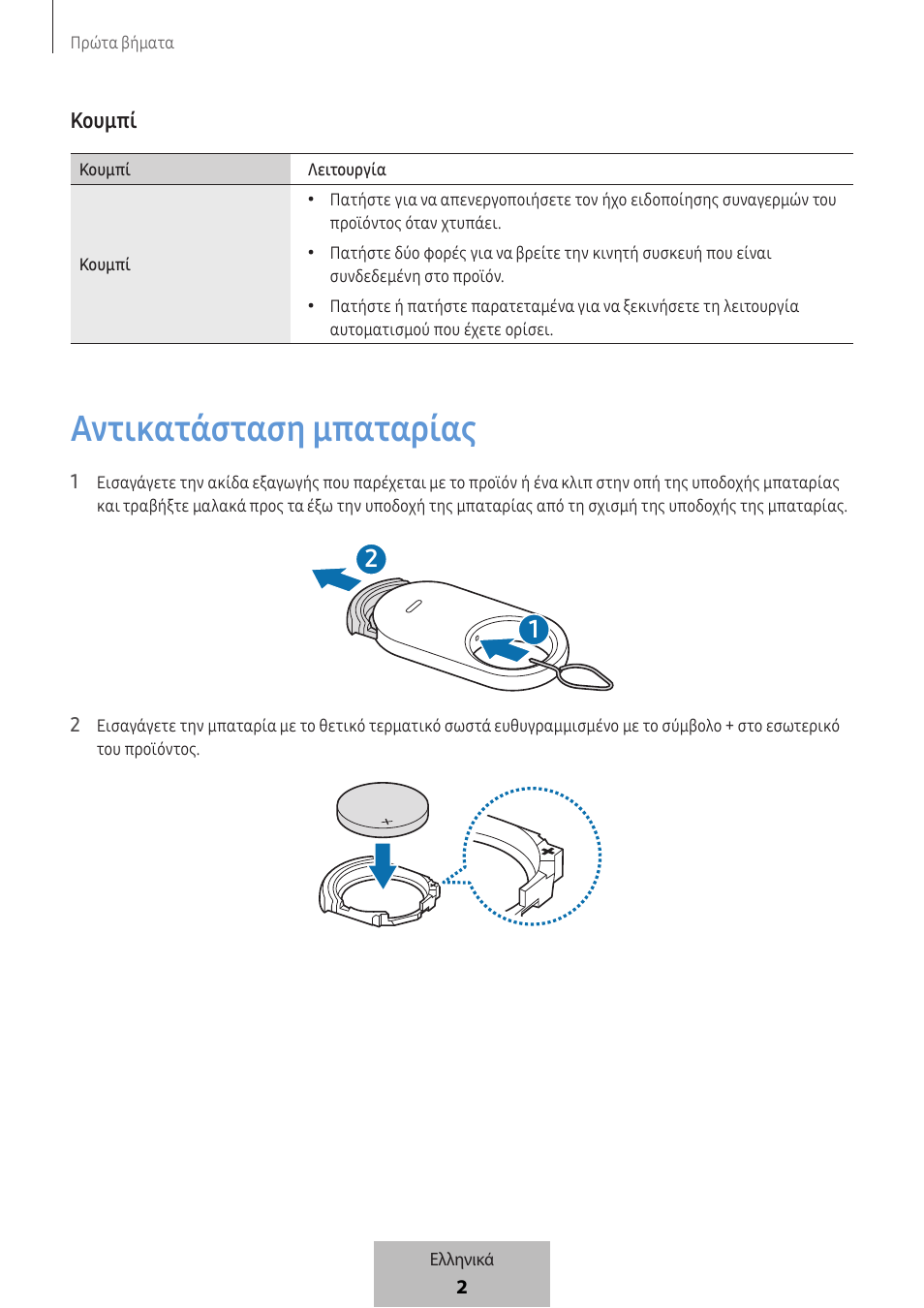 Αντικατάσταση μπαταρίας | Samsung SmartTag2 Wireless Tracker (White) User Manual | Page 444 / 798