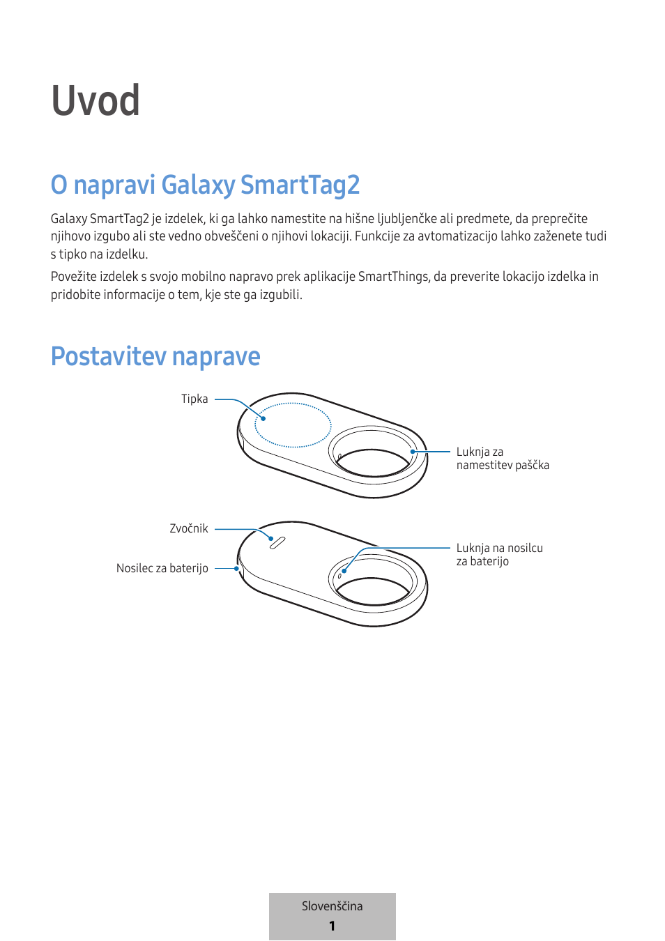 Slovenščina, Uvod, O napravi galaxy smarttag2 | Postavitev naprave | Samsung SmartTag2 Wireless Tracker (White) User Manual | Page 465 / 798