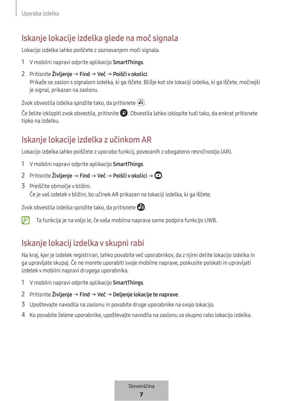 Iskanje lokacije izdelka glede na moč signala, Iskanje lokacije izdelka z učinkom ar, Iskanje lokacij izdelka v skupni rabi | Samsung SmartTag2 Wireless Tracker (White) User Manual | Page 471 / 798