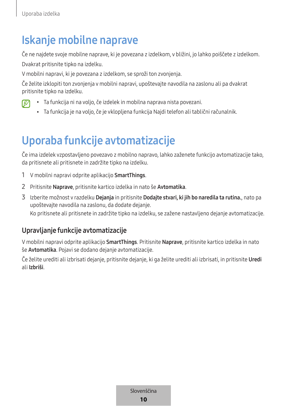 Iskanje mobilne naprave, Uporaba funkcije avtomatizacije, Upravljanje funkcije avtomatizacije | Samsung SmartTag2 Wireless Tracker (White) User Manual | Page 474 / 798