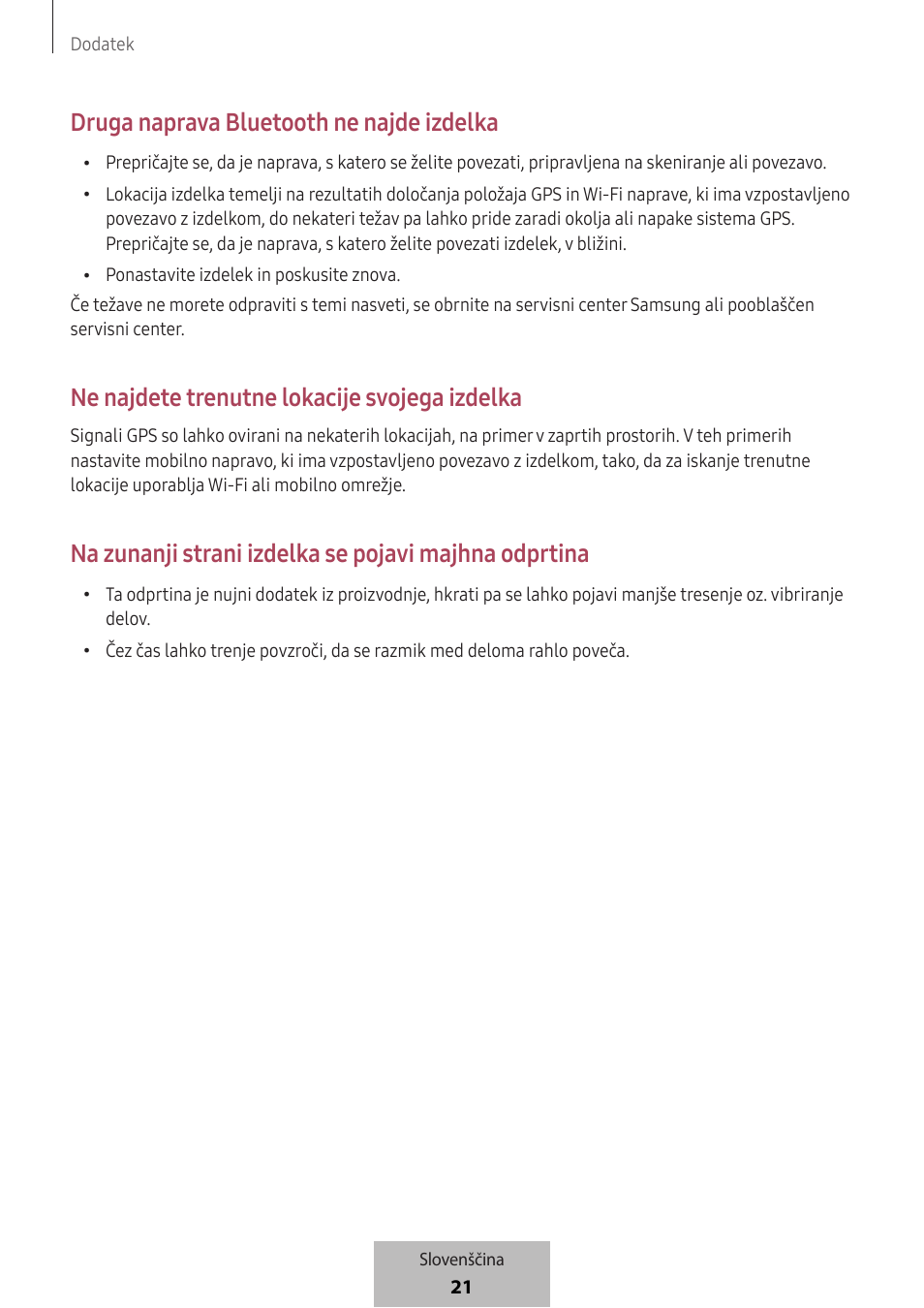 Druga naprava bluetooth ne najde izdelka, Ne najdete trenutne lokacije svojega izdelka | Samsung SmartTag2 Wireless Tracker (White) User Manual | Page 485 / 798