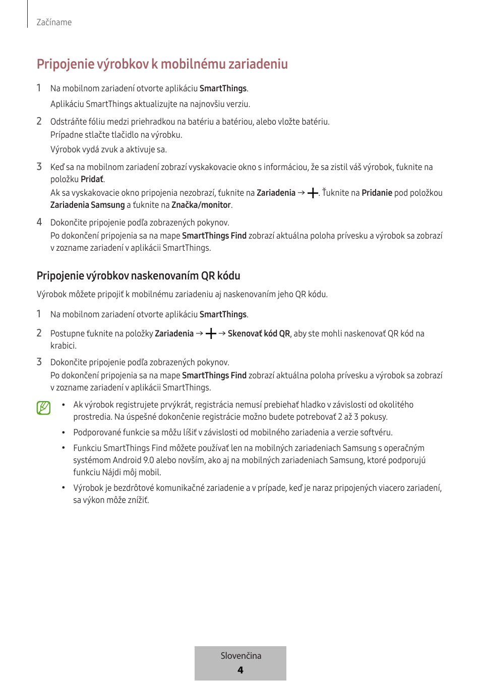 Pripojenie výrobkov k mobilnému zariadeniu, Pripojenie výrobkov naskenovaním qr kódu | Samsung SmartTag2 Wireless Tracker (White) User Manual | Page 490 / 798