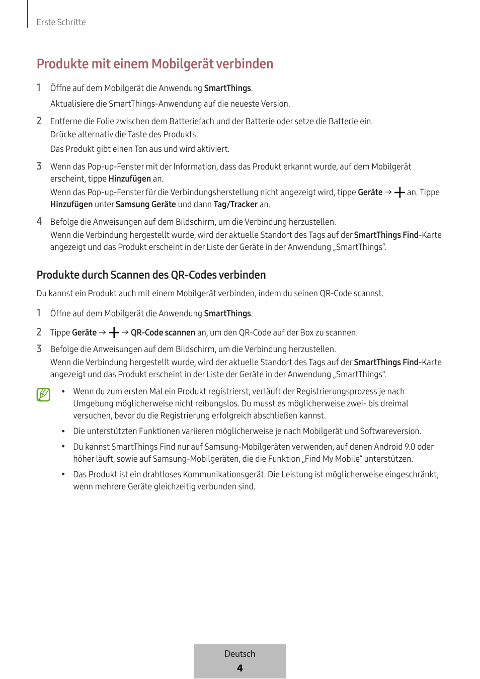 Produkte mit einem mobilgerät verbinden, Produkte durch scannen des qr-codes verbinden | Samsung SmartTag2 Wireless Tracker (White) User Manual | Page 50 / 798