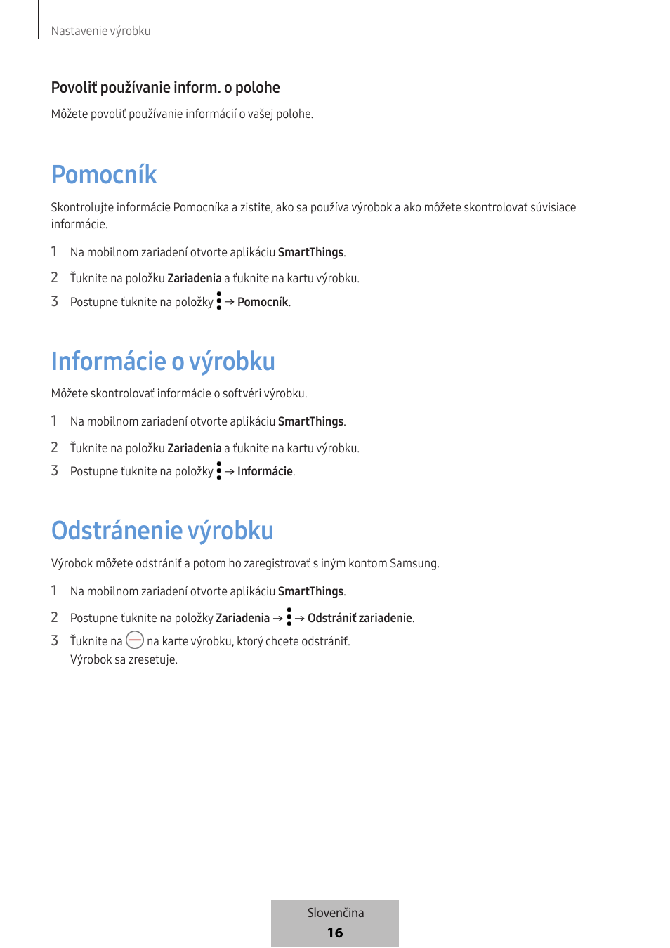 Pomocník, Informácie o výrobku, Odstránenie výrobku | Samsung SmartTag2 Wireless Tracker (White) User Manual | Page 502 / 798