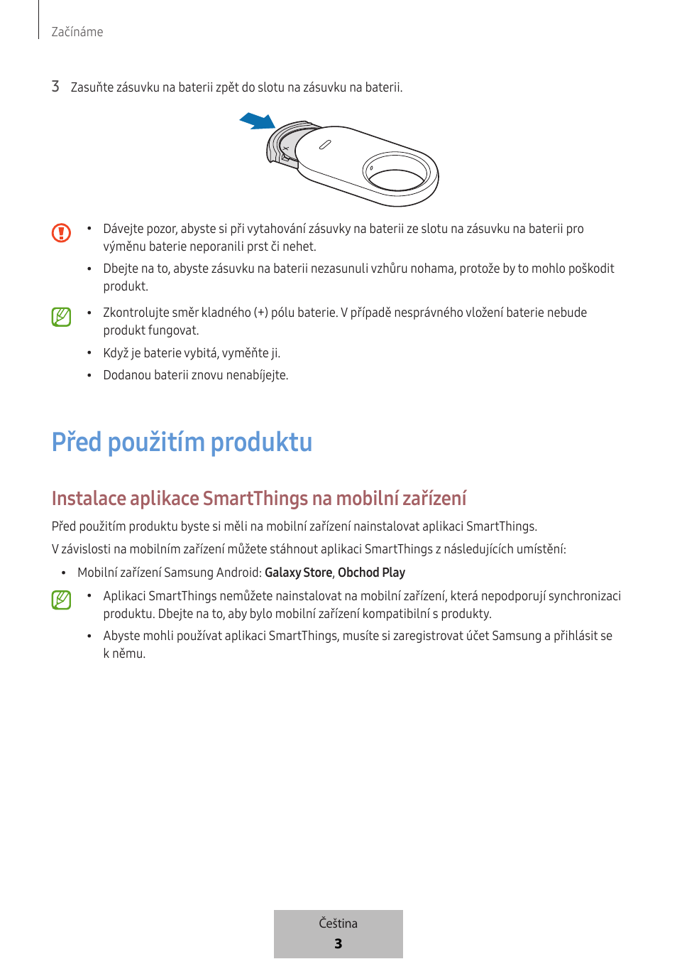 Před použitím produktu, Instalace aplikace smartthings na mobilní zařízení | Samsung SmartTag2 Wireless Tracker (White) User Manual | Page 511 / 798