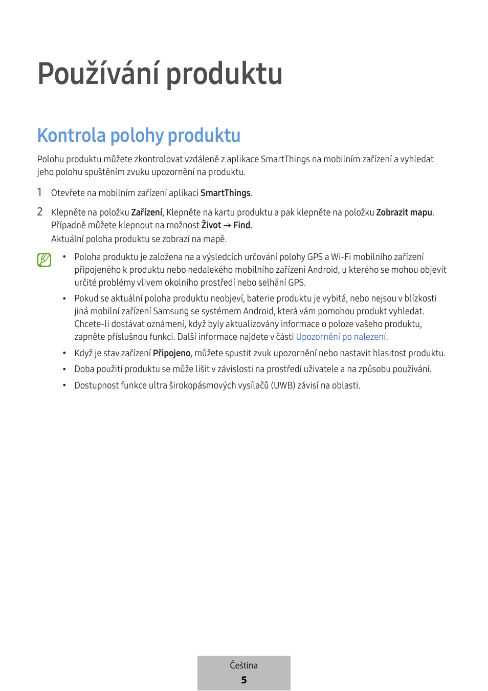 Používání produktu, Kontrola polohy produktu | Samsung SmartTag2 Wireless Tracker (White) User Manual | Page 513 / 798