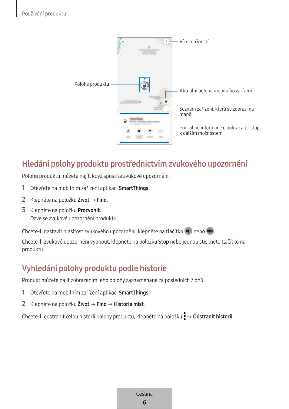 Vyhledání polohy produktu podle historie | Samsung SmartTag2 Wireless Tracker (White) User Manual | Page 514 / 798