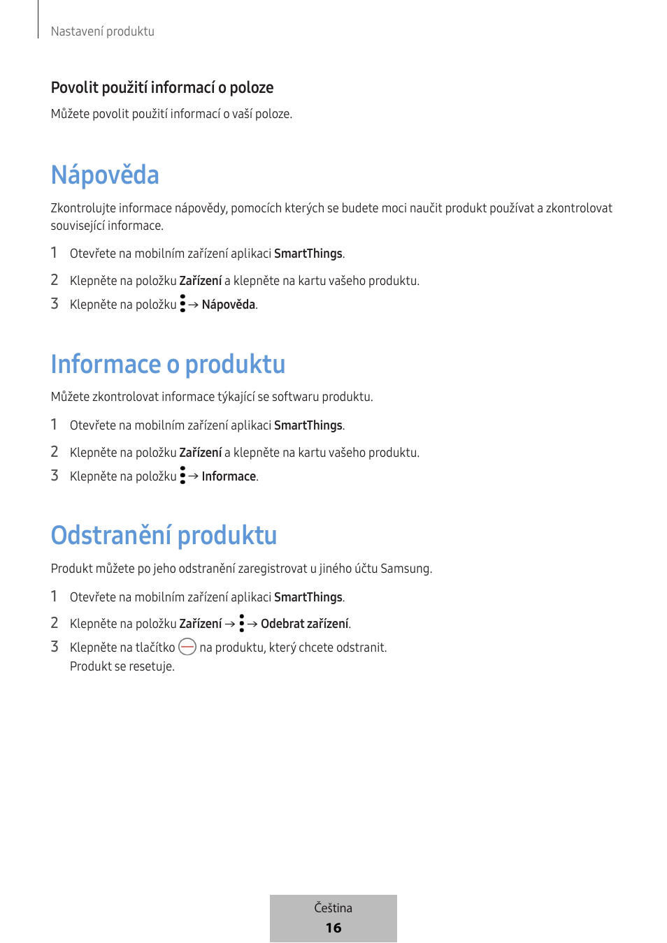 Nápověda, Informace o produktu, Odstranění produktu | Samsung SmartTag2 Wireless Tracker (White) User Manual | Page 524 / 798