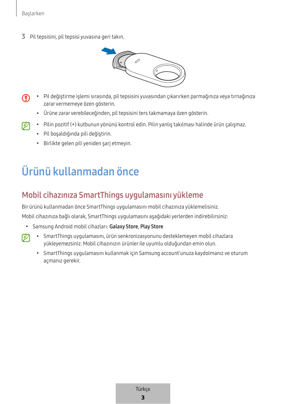 Ürünü kullanmadan önce, Mobil cihazınıza smartthings uygulamasını yükleme | Samsung SmartTag2 Wireless Tracker (White) User Manual | Page 533 / 798