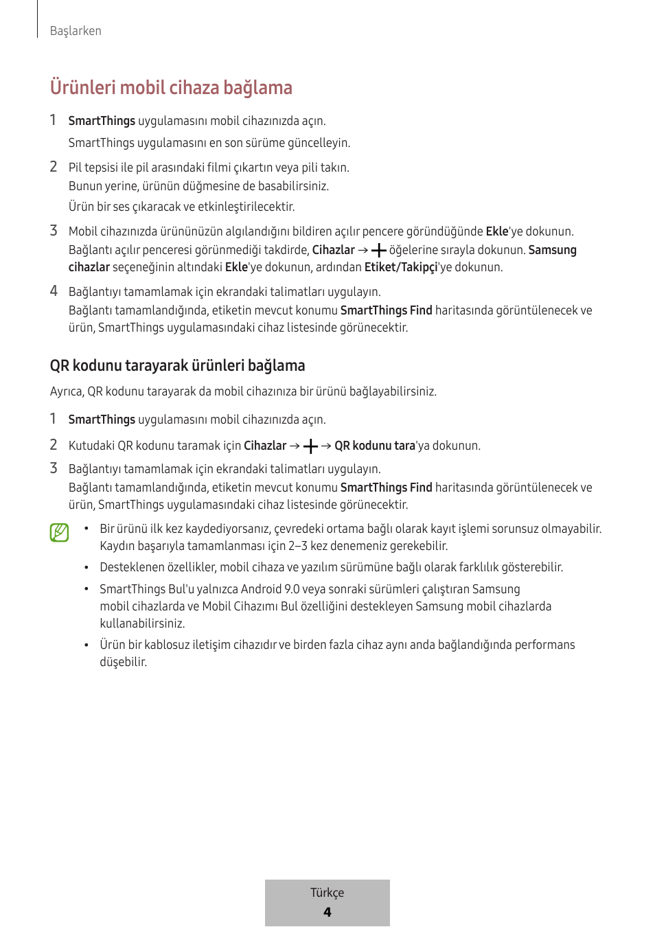 Ürünleri mobil cihaza bağlama, Qr kodunu tarayarak ürünleri bağlama | Samsung SmartTag2 Wireless Tracker (White) User Manual | Page 534 / 798