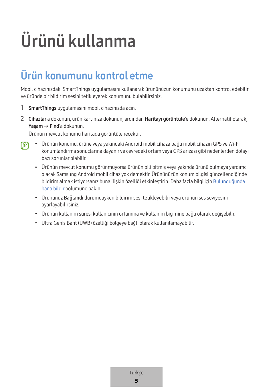 Ürünü kullanma, Ürün konumunu kontrol etme | Samsung SmartTag2 Wireless Tracker (White) User Manual | Page 535 / 798