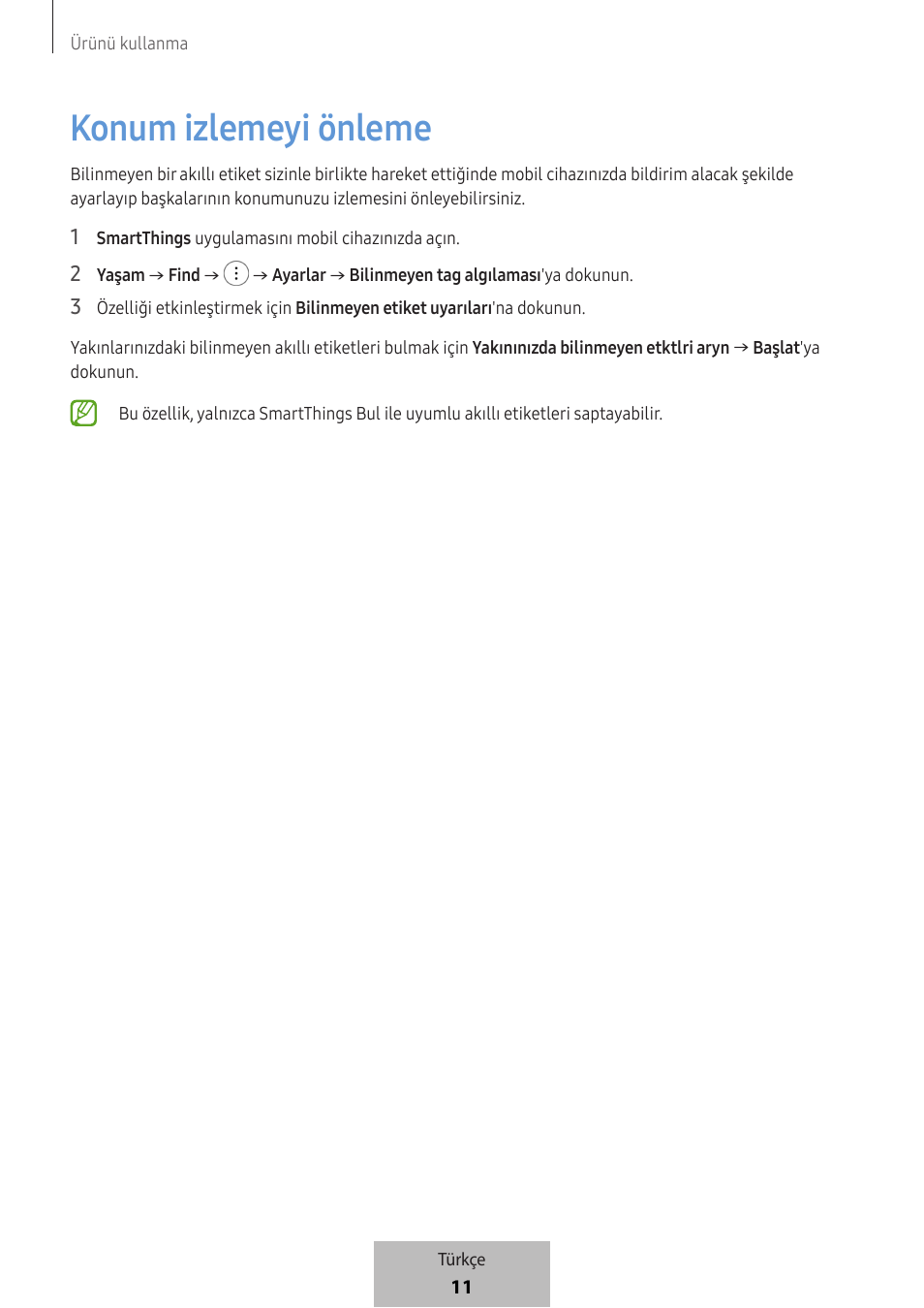 Konum izlemeyi önleme | Samsung SmartTag2 Wireless Tracker (White) User Manual | Page 541 / 798