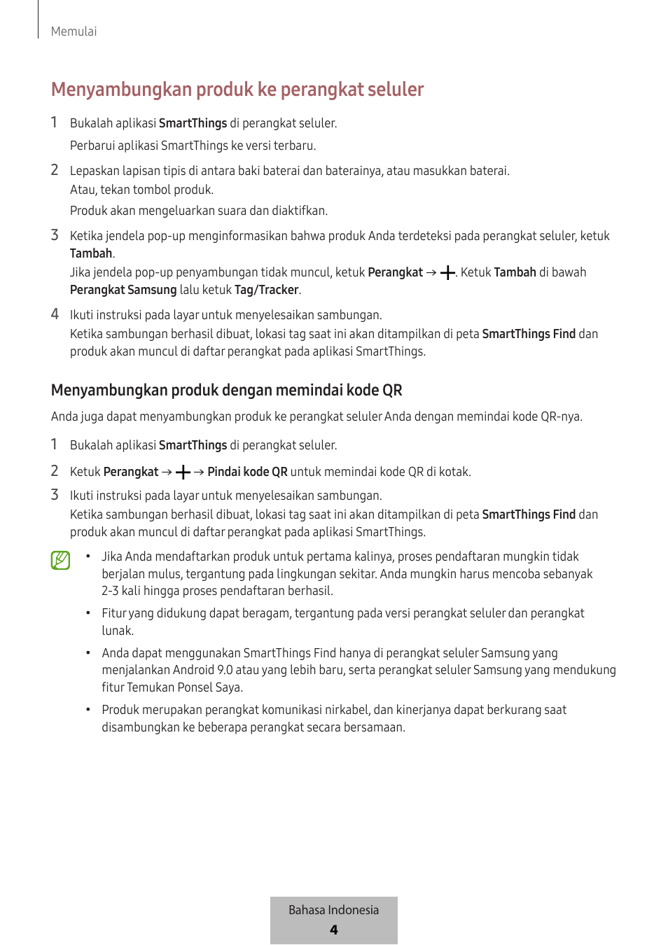 Menyambungkan produk ke perangkat seluler, Menyambungkan produk dengan memindai kode qr | Samsung SmartTag2 Wireless Tracker (White) User Manual | Page 579 / 798