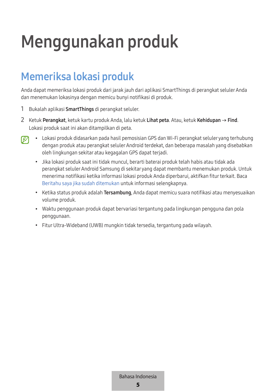 Menggunakan produk, Memeriksa lokasi produk | Samsung SmartTag2 Wireless Tracker (White) User Manual | Page 580 / 798