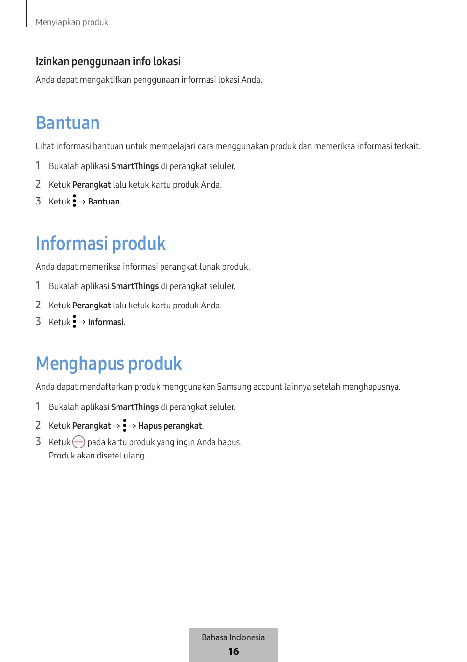 Bantuan, Informasi produk, Menghapus produk | Samsung SmartTag2 Wireless Tracker (White) User Manual | Page 591 / 798