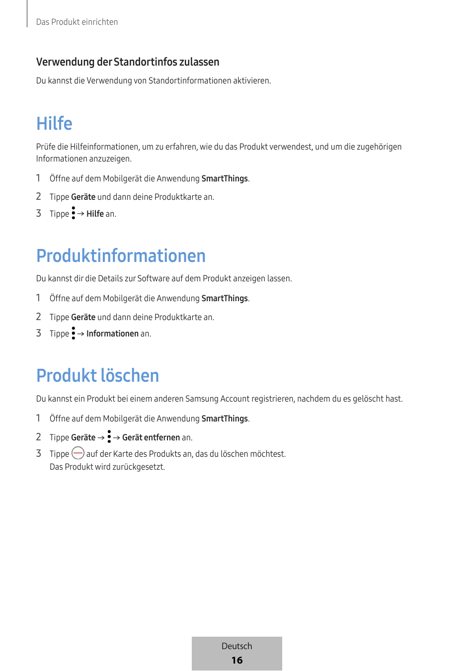 Hilfe, Produktinformationen, Produkt löschen | Samsung SmartTag2 Wireless Tracker (White) User Manual | Page 62 / 798